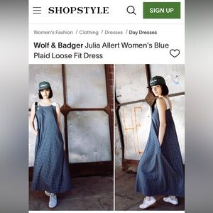 Julia Allert Women's L Navy Plaid Maxi Dress Designer Sustainable